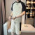 啄木鸟夏季华夫格拼接撞色POLO衫半袖套装男韩版潮流休闲运动短袖两件套 白色套装 XL