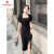 皮尔卡丹（pierre cardin）法式赫本风黑色连衣裙春夏季新款感修身显瘦气质开叉裙子 红色 S