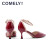 comely\/康莉春季新款时尚漆皮浅口尖头单鞋一字带细跟中空鞋 红色 38