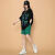 妍柏妮2024年新款女装套装气质优雅减龄夏季女夏s潮宽松设计感小众潮 黑色上衣+绿色短裤 套装 S