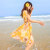 蕰蔓唲小个子穿的沙滩裙海边旅游度假雪纺连衣裙mm三亚女夏超仙中长款 黄色 95cm 裙长95CM