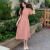 欧莲姬参加婚礼穿的衣服女套装大码胖mm装年夏季新款巨显瘦遮肉茶歇法式 粉色 XL