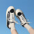 人本高帮帆布鞋女2022秋季新款复古板鞋ins潮流小众设计黑白女鞋 黑色 35