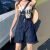 贝普蒂减龄气质设计感单肩牛仔背带短裤女夏季薄款大码感吊带连体裤 蓝色背带短裤单款 S码(建议80-95斤)
