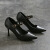 狄德拉小码31-33一字扣黑色工作单鞋女尖头细跟通勤简约高跟鞋 8.5cm黑色 34