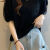TPUZ泡泡袖上衣女大码夏季法式蕾丝正肩t恤胖mm遮肚子显瘦短袖针织衫 黑色 2XL 建议140-160斤