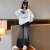 卡兔蓝猫（KATULANMAO）女童韩版秋季套装2023新款洋气中大童个性卫衣两件套春秋儿童衣服 白色卫衣 130cm
