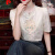 皮尔卡丹新中式国风丝缎刺绣衬衫短袖女士装夏季新款提花小上衣立领衬衣 米白色 XL建议85-105斤