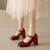 角择配旗袍穿的女鞋高跟夏季搭配连衣裙的鞋子配旗袍单鞋粗跟玛丽珍鞋 玫红色 34