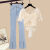 蔻线（kouxian）白色裤子女夏天牛仔裤法式夏季套装2024新款小众时尚短袖上衣高腰 45杏色上衣+牛仔裤【套装】 S 建议75-92斤