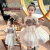 迪士尼（Disney）女童连衣裙夏季2024新款儿童刺绣网红裙子小女孩洋气泡泡袖公主裙 杏色 90码cm建议年龄1岁半左右