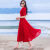 泽万邦红色裙子2024女夏小个子长款大摆雪纺连衣裙超仙气质沙滩长裙 宝蓝色连衣裙五分袖 S 建议8090斤以内