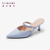 莱尔斯丹（le saunda）新款时尚包头水钻纯色尖头穆勒拖鞋凉鞋女69156 淡蓝色 BUL 34