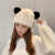 帝陀罗毛绒帽子女冬季韩版可爱加厚保暖时尚洋气小熊猫耳朵护耳仿皮草帽 白色黑色耳朵