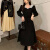 萨拉维夫萨拉维夫长袖连衣裙女春季新款法式复古赫本收流苏显瘦气质中长款 黑色 2XL 130-150斤