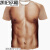 凯伦欧格创意搞笑肌肉奇葩衣服潮男短袖T恤3D立体图案个性假胸腹肌衫 棕褐色 纹身肌肉 L 65-75KG