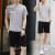 加洲公牛（CALIFBULL）休闲套装男夏季速干透气跑步短袖短裤冰丝运动服两件套 黑色 XL 