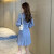 皮尔卡丹（pierre cardin）春秋冬季2024年新款连衣裙子女装精致长袖小个子短裙气质 蓝色 S(建议95斤以下)