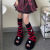 京蝌蝌亚文化jk袜子女黑色长筒小腿袜针织袜套星星腿套辣妹堆堆袜子 黑红条纹喇叭款（带星星）