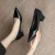 新欲羊皮粗跟面试女鞋2024新款黑色职业工作单鞋空乘正装高跟鞋 牛皮-灰色1.5cm 37