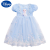 迪士尼女童洋气公主夏季短袖可爱连衣裙女宝宝2024新款时尚裙子夏装薄款 蓝色 140cm (建议125-135cm 7-8周岁)