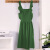 彬单 荷叶花边棉麻围裙可印制logo日系韩版厨房咖啡厅工作围裙 绿色 