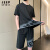 吉普（JEEP）男士休闲运动套装夏季薄款短袖t恤宽松一套搭配帅气夏装两件套男 黑色 M