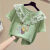 心施彩中大童潮流棉童装2024年夏季新款5-14岁女童T恤学生娃娃领上衣潮 绿色-肥皂水 110cm