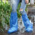 一次性防水鞋套下雨天防雨防滑脚套外穿塑料加厚耐磨雨鞋高筒长筒 蓝色中筒50只装加厚/防水防脏