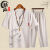 UOSU夏季中国风印花套装棉麻民族短袖男士T恤刺绣短裤两件套 白色-短裤 M（体重85-105斤)