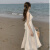 以欧（YIOU）2024新款不透夏天白色V领气质款吊带连衣裙女中长款度假裙731 白色 XL