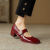 汀慕梵法式玛丽珍鞋4公分中跟粗跟漆皮单鞋女潮圆头一字带小红鞋 黑色 41