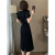 CMQ2024新款夏季法式高级感黑色短袖连衣裙修身收腰包臀气质长裙子女 黑色 XL