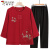 啄木鸟（TUCANO）妈妈装夏装七分袖T恤中老年女装夏季套装奶奶衣服老太太两件套装 红色上衣 XL 95-110斤