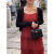 RTWK海边连衣裙仙气法式复古红色吊带2024新款女装夏季度假吊带裙蕾丝 红色 S