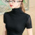 Fauntie Luna高领短袖女夏装2024新款半袖体恤简约基础款网纱打底衫纯色 黑色 M