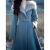 BJQU中长款外套女2023冬季新款高级感今年流行复古大衣蓝色毛领收腰毛 外套 S