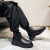 K.G.V男靴切尔西皮靴子冬季加绒皮鞋高帮增高马丁靴新款厚底男士保暖 黑色-加绒 39 标准皮鞋码