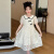 AWZ女孩裙子7-14岁春秋纱裙女童夏装新中式蕾丝连衣裙2024新款洋气 白色 120cm