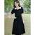 SZ新中式黑色显瘦连衣裙套装女夏季2024新款法式正式场合面试长裙子 黑色 S