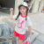 帕皮猴女童夏季套装2024新款女宝宝儿童装短袖夏款运动时髦洋气夏装酷猫 红色 120码建4-5岁（身高115左右）