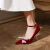 OEMG真皮婚鞋秀禾新娘鞋2022新款水晶中式红色绑带高跟鞋女不累脚 酒红色细跟6厘米 39小礼品