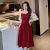 昙蓓漫钓系约会裙（正常的裙子）红色连衣裙170高个子连衣裙收腰系带显 黑色五分袖 高品质 M 建议90-100斤