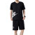 劳保佳 夏季新款套装 运动跑步篮球训练服 T恤短裤两件套 黑色 XXL