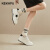 珂卡芙（KEKAFU）板鞋女2024秋季新款厚底休闲运动鞋增高松糕平跟小白鞋 米黑5cm 37标准码