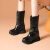比度格林蘭（BidoGlinlan）品牌厚底中筒靴女裤管靴秋冬新款隐形坡跟10厘米内增高半筒骑士靴 棕色 单层 34