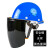 迪际 安全帽式电焊面罩 面屏烧焊工防护面罩 铝合金支架PC电焊面屏防飞溅打磨透明焊帽头戴式 蓝色安全帽+支架+黑屏