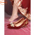 鞋柜（shoebox）达芙妮集团旗下婚鞋女新娘鞋结婚鞋中式禾秀婚纱两穿红色高跟鞋 酒红细跟6c/m 36