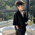 DISNEY迪士尼男童西装套装夏季新款薄款休闲男孩宝宝洋气范黑色儿童短袖 黑色套装[送白T] 90
