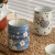 陶瓷杯日式文艺插画陶瓷杯子手彩绘大容量茶杯无手柄家用随手杯杯 蓝绘 320ml